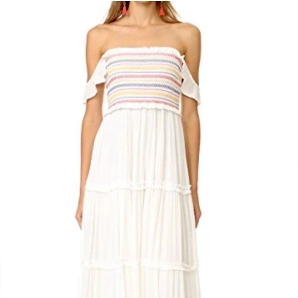 NWT Tory Burch Smocked Rainbow White Maxi Dress sz XS